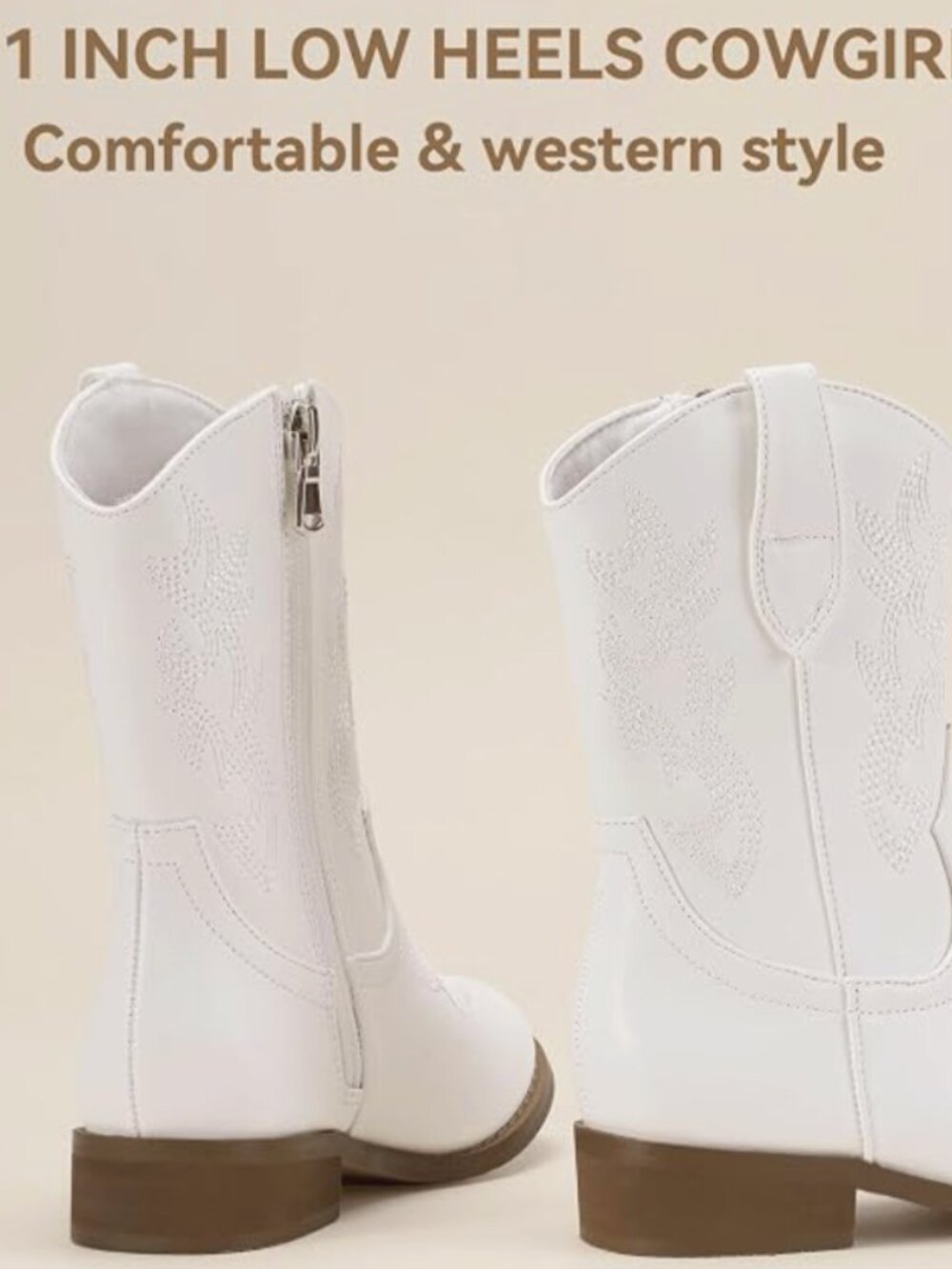 Dream Pairs Girls White Western Cowboy Boots Size 2 – Like New - Picture 9 of 10